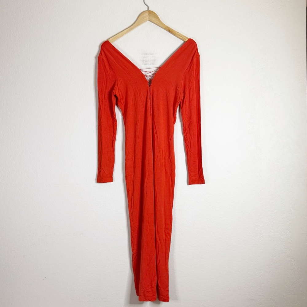 T BY ALEXANDER WANG orange v-neck long sleeve body con midi dress SMALL